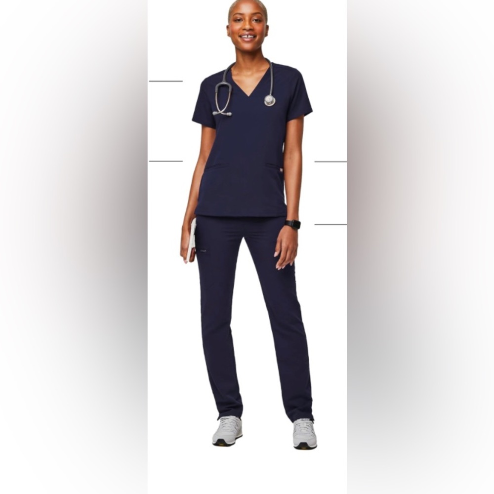 Navy blue figs scrubs set XS top and XS petite pants. Like new
